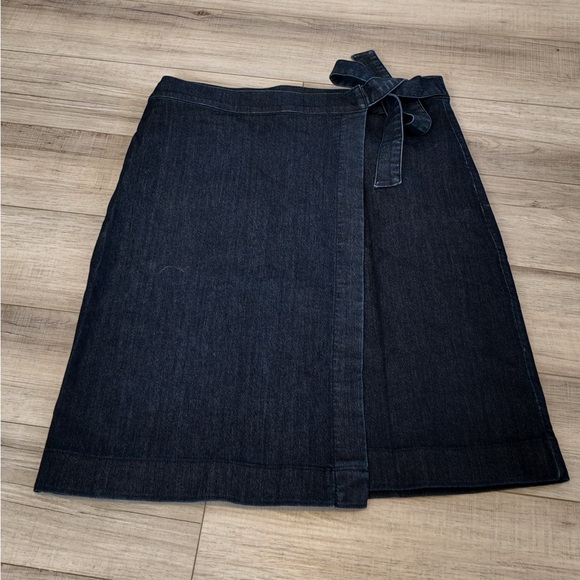 LOFT Dark Blue Denim Wrap Skirt 14 High Waist Jean Skirt Workplace Office Fall - Picture 8 of 11
